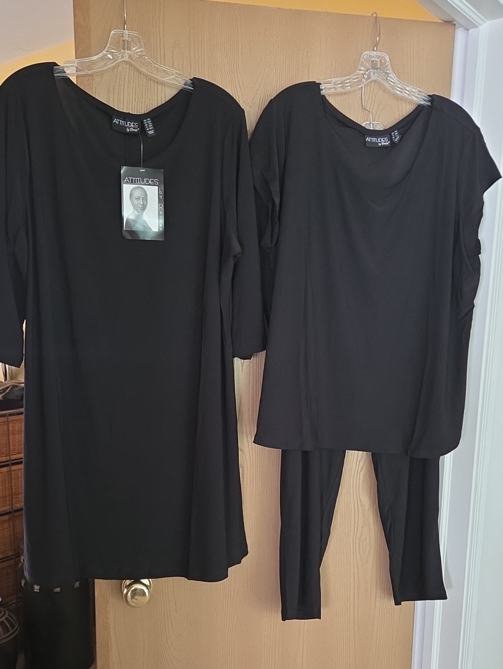 Attitudes by Renee NWT Solid Black Flowy 3 Piece Set, Tunic/dress, Top & Pants
